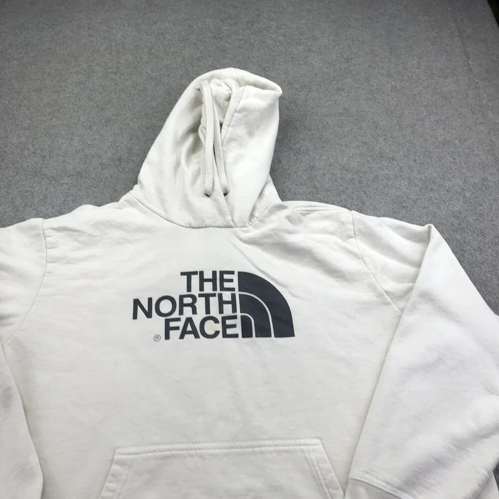 The North Face Hoodie Mens 2XL White Pullover Fleece Sweatshirt Big Logo Graphic